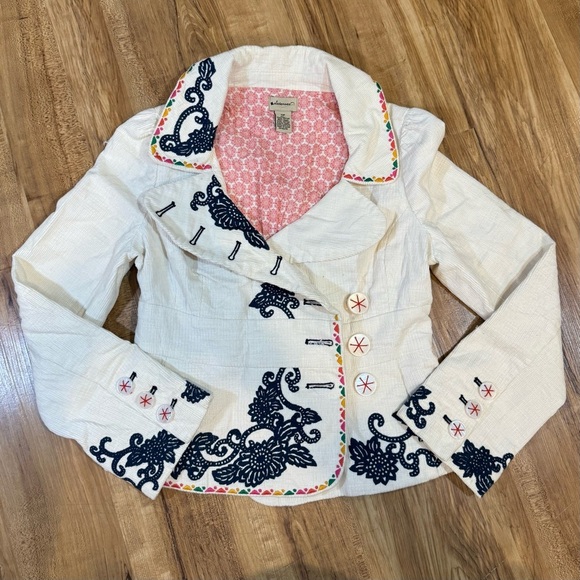 Elevenses Anthropology Rocky Shore Corduroy Embroidered Blazer Size 0P - Picture 1 of 8